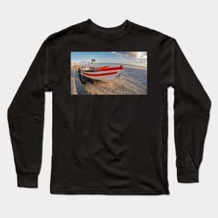 Fisheye view of traditional crab fishing boat on Cromer beach, Norfolk Long Sleeve T-Shirt